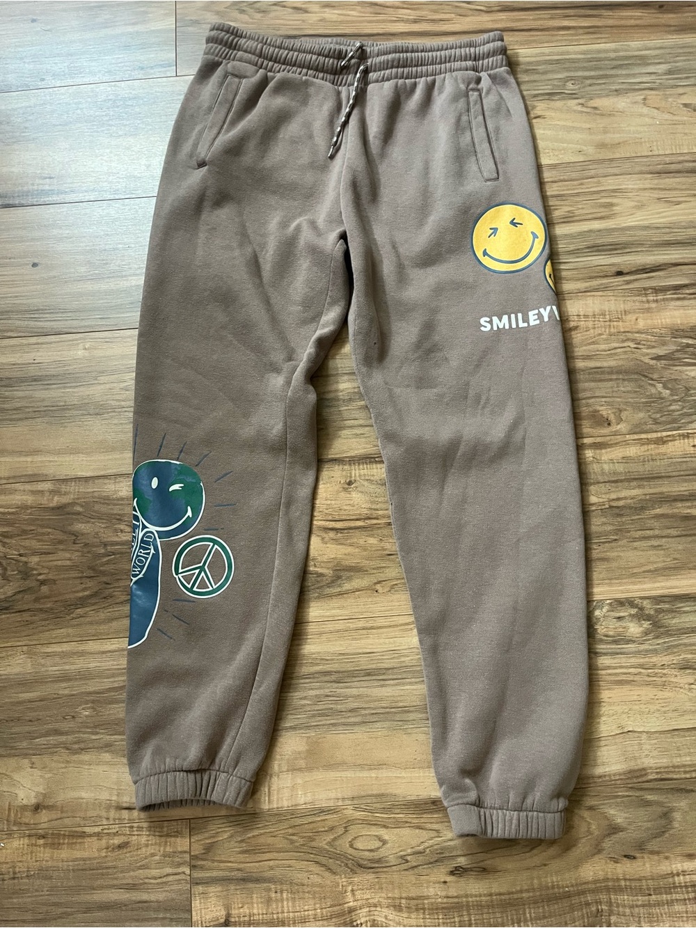 Brown Smiley Graphic Jogger Sweatpants Size L